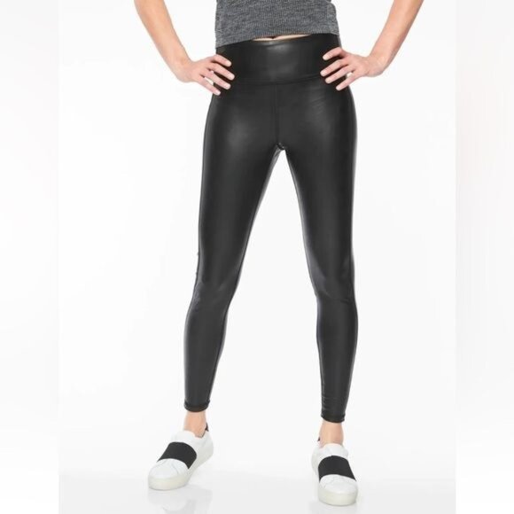 Athleta All Over Gleam Tight Legging Black Vegan Leather Women's Size Medium - Picture 1 of 14